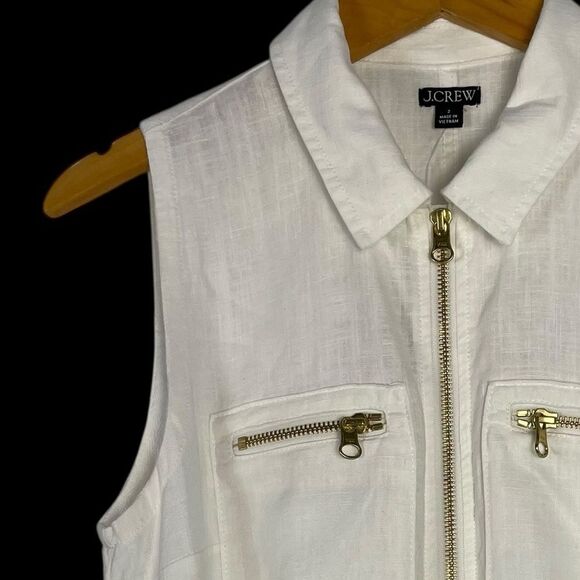 J Crew Zip Front Linen‎ Blend White Sleeveless Belted Dress Size 2 NEW Old Money - Picture 6 of 13